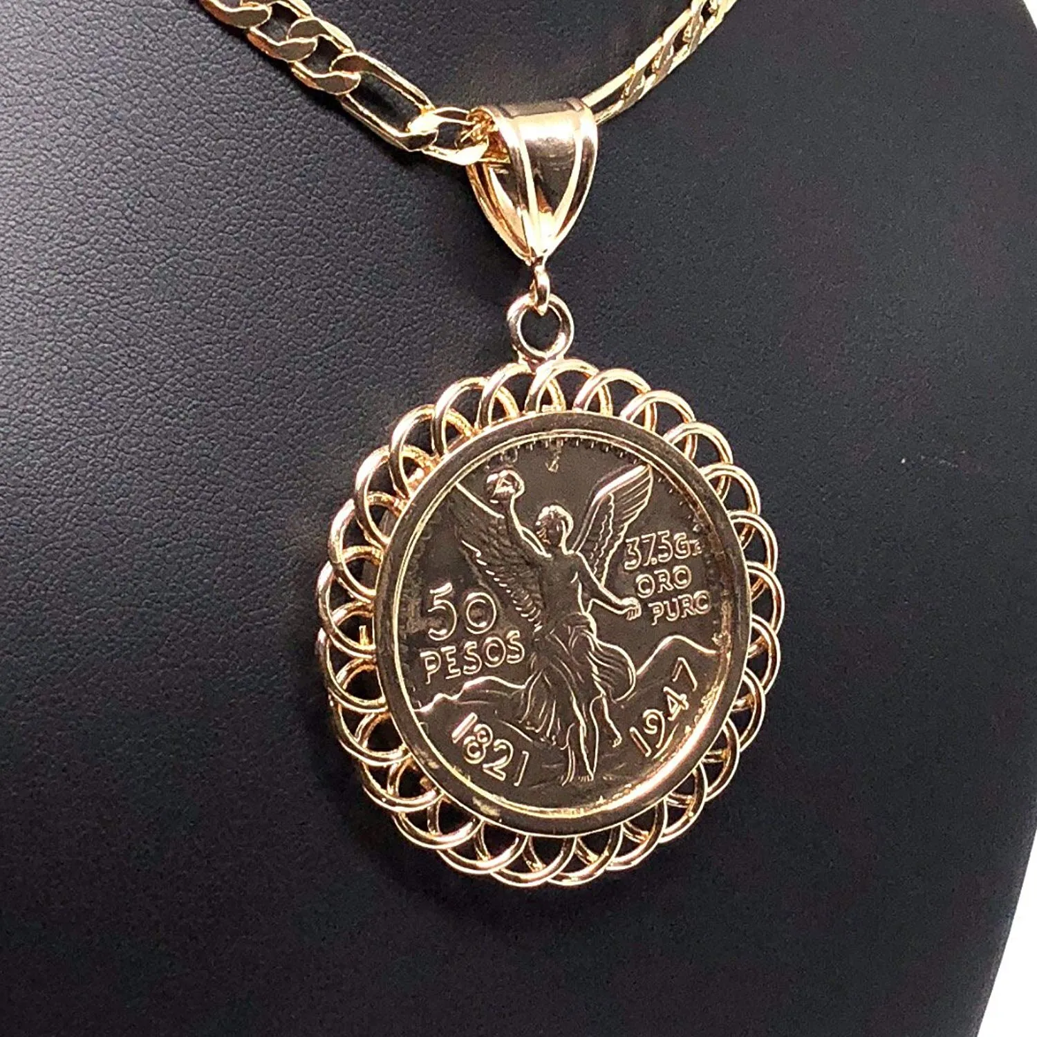 Gold Plated Jewelry Gold Plated Mexican Coin Mexican Centenario Mexicano Replica de Oro Laminado Con Cadena de 26