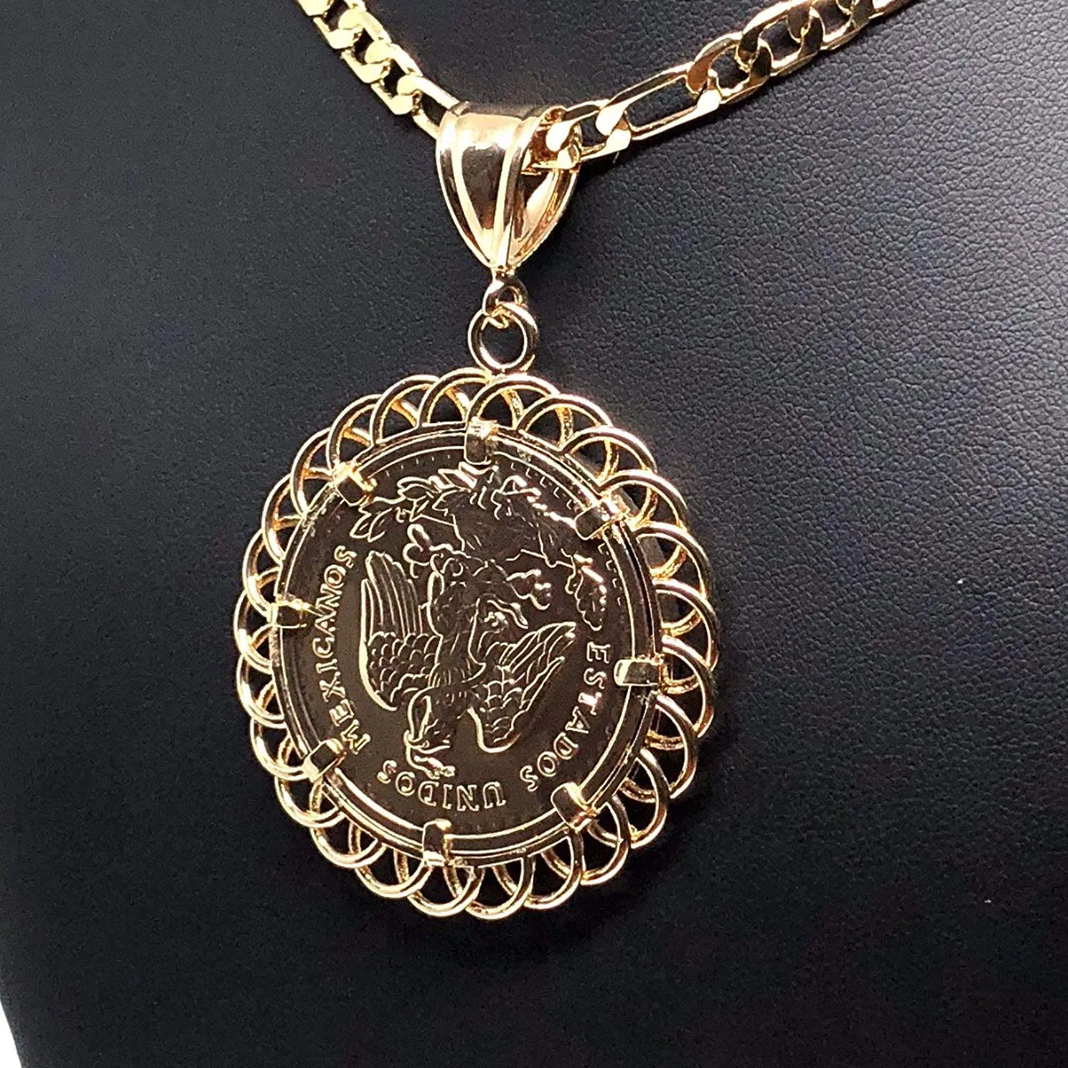 Gold Plated Jewelry Gold Plated Mexican Coin Mexican Centenario Mexicano Replica de Oro Laminado Con Cadena de 26