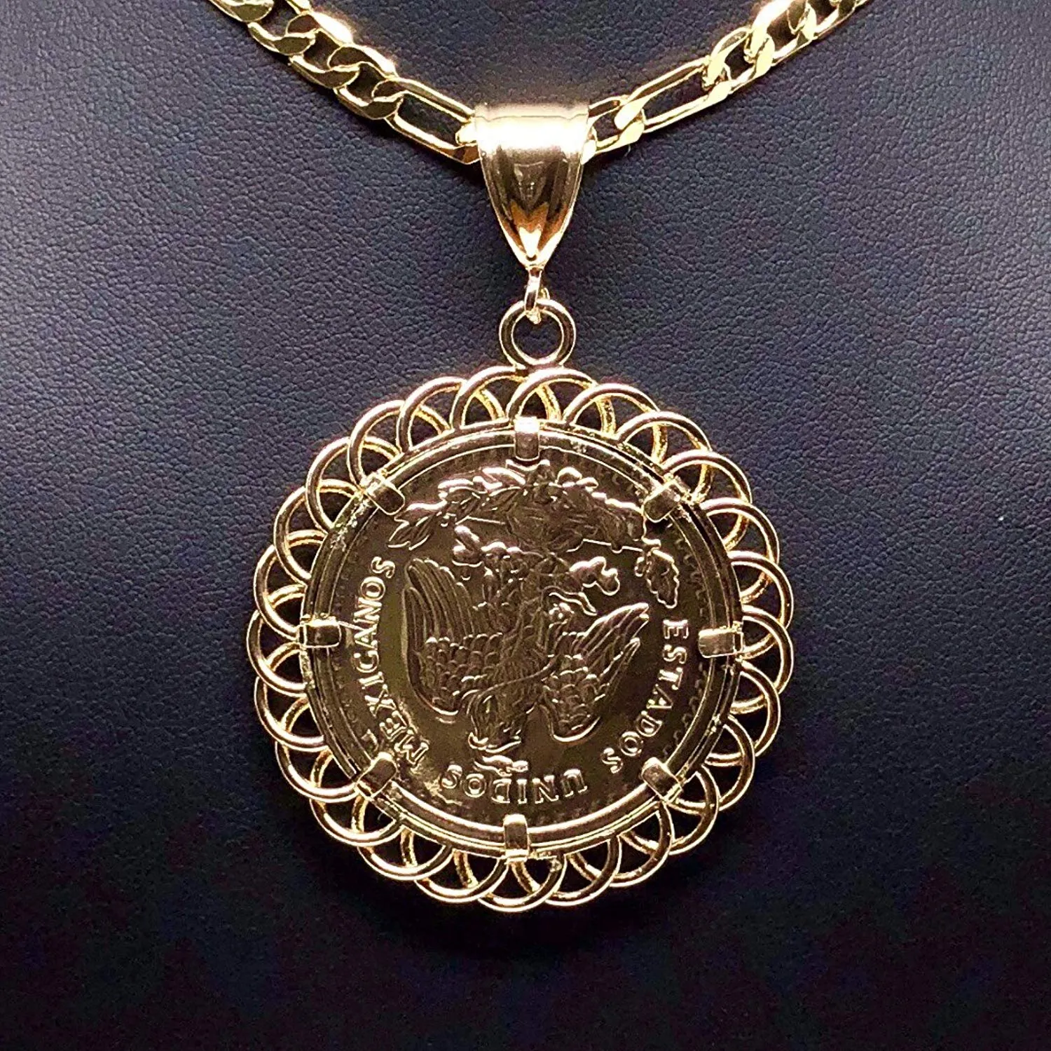 Gold Plated Jewelry Gold Plated Mexican Coin Mexican Centenario Mexicano Replica de Oro Laminado Con Cadena de 26