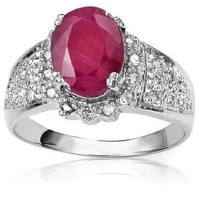 GORGEOUS 1.57 CT AFRICAN RUBY & 30 PCS WHITE DIAMOND 10K SOLID WHITE GOLD RING