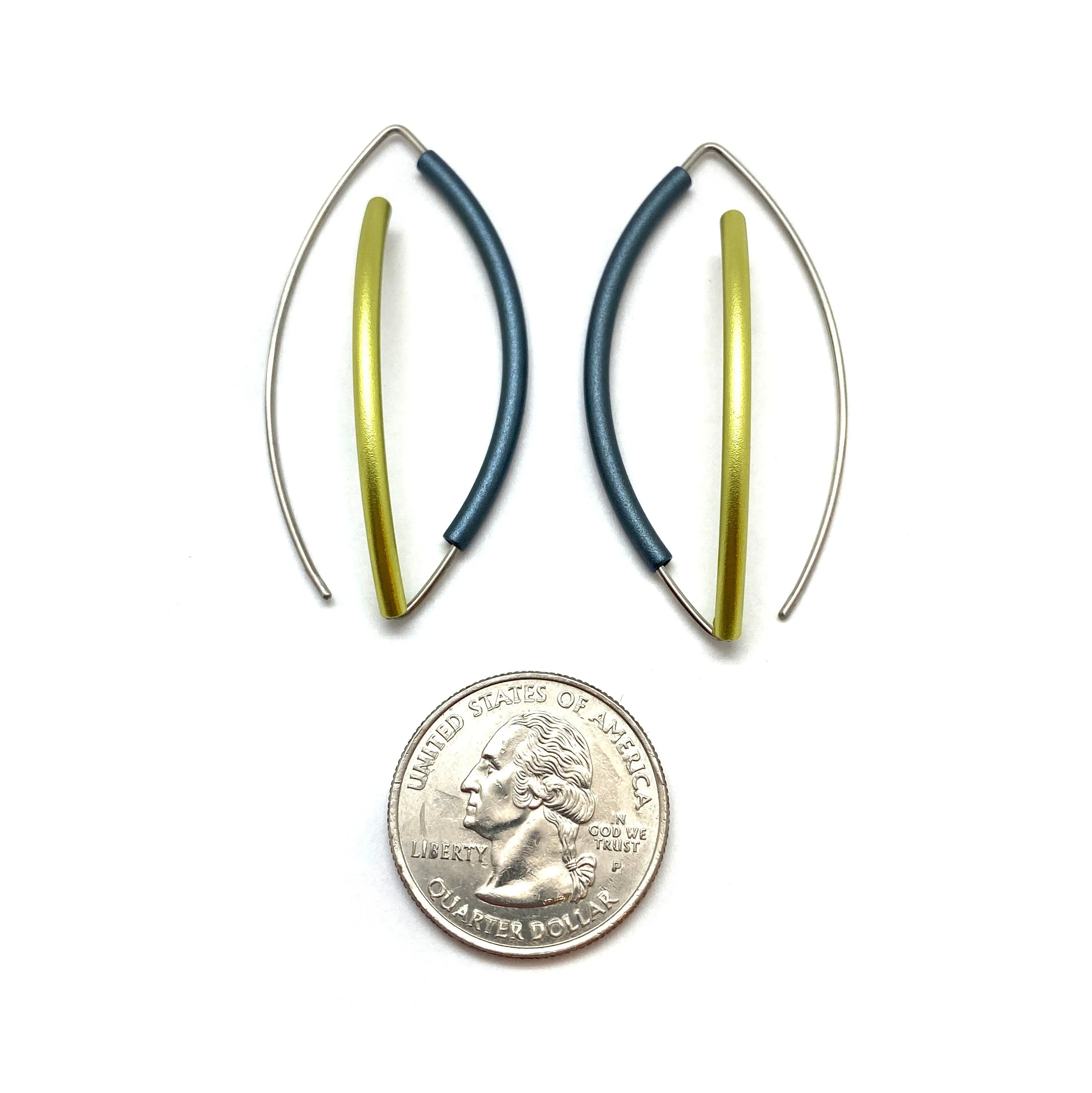 Gunmetal Gray & Green 3D Bow Earrings - Round Tubing