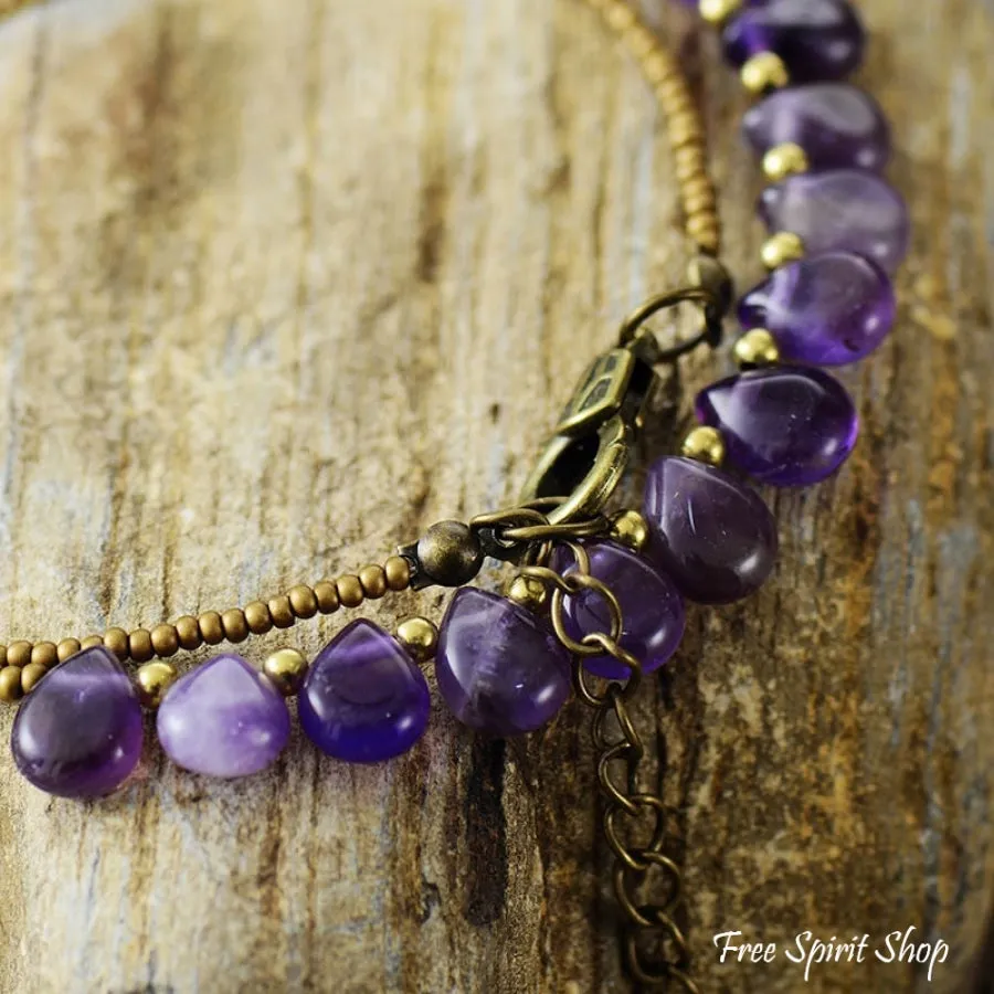 Handmade Amethyst Drop & Seed Bead Necklace