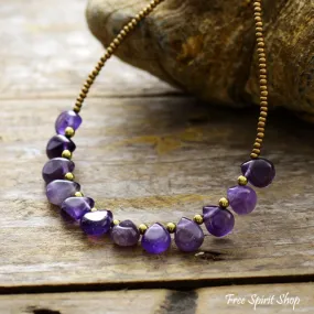 Handmade Amethyst Drop & Seed Bead Necklace