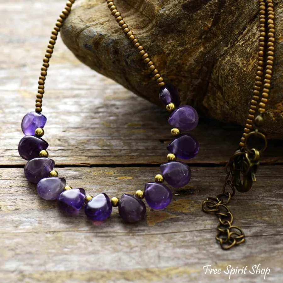 Handmade Amethyst Drop & Seed Bead Necklace