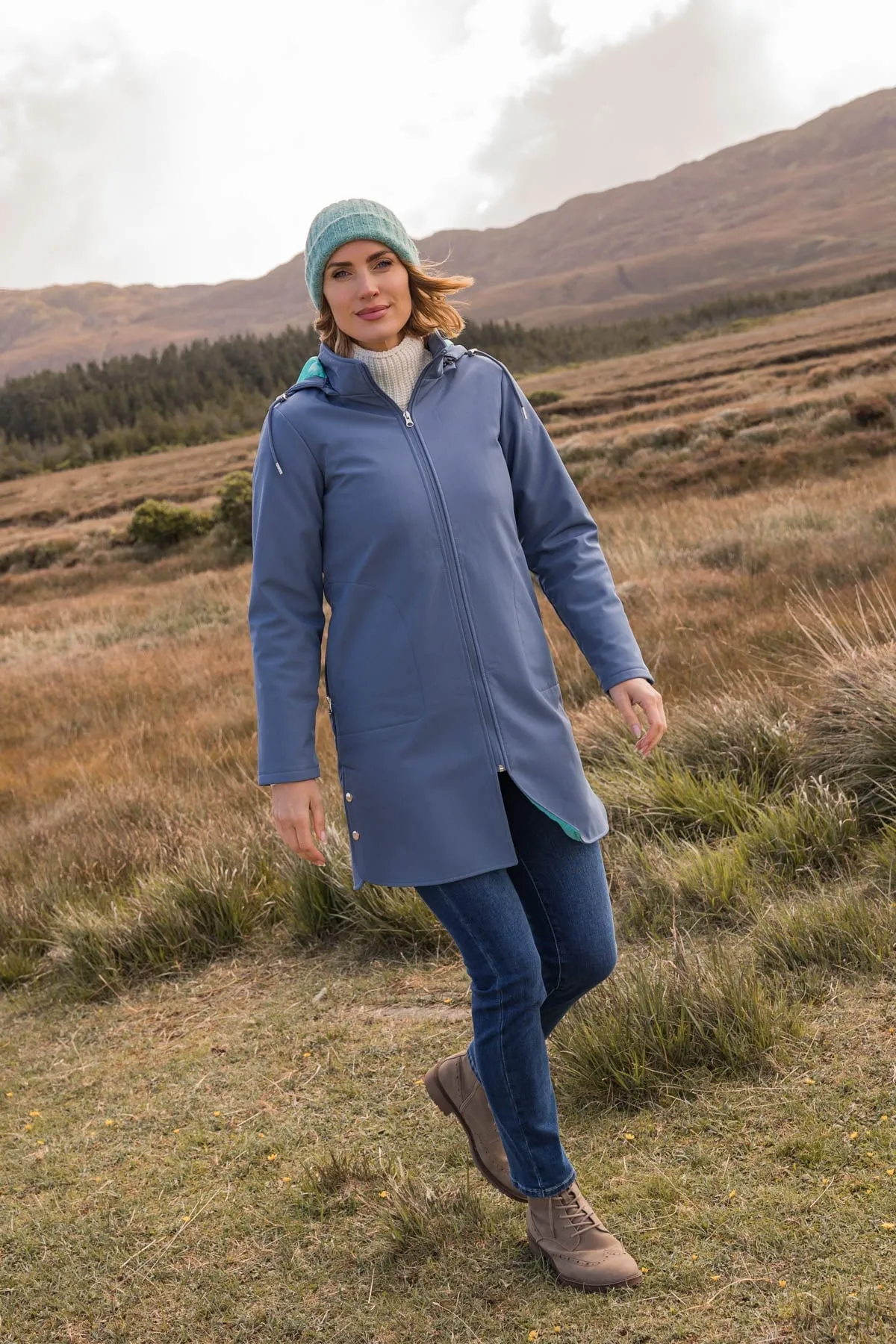 Hooded Soft Shell Rain Jacket in Blue