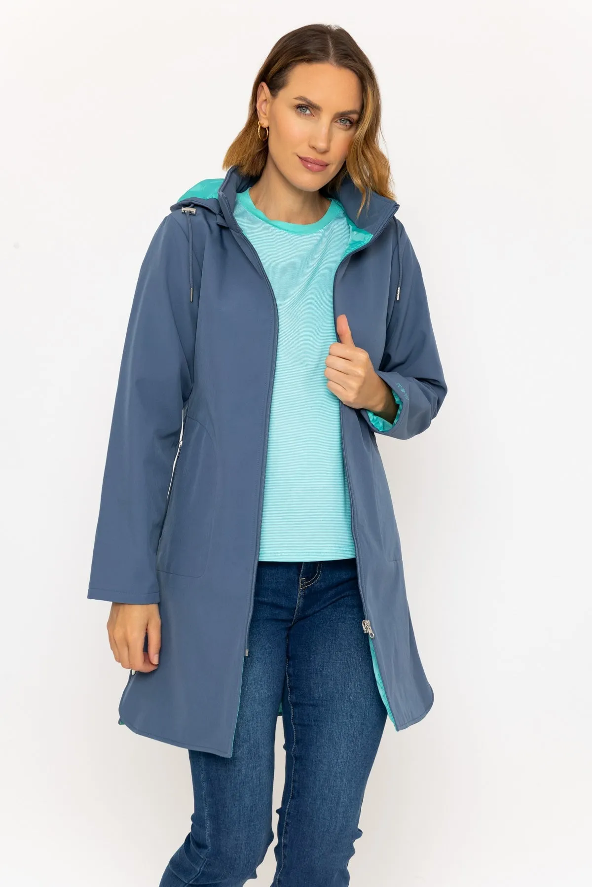 Hooded Soft Shell Rain Jacket in Blue