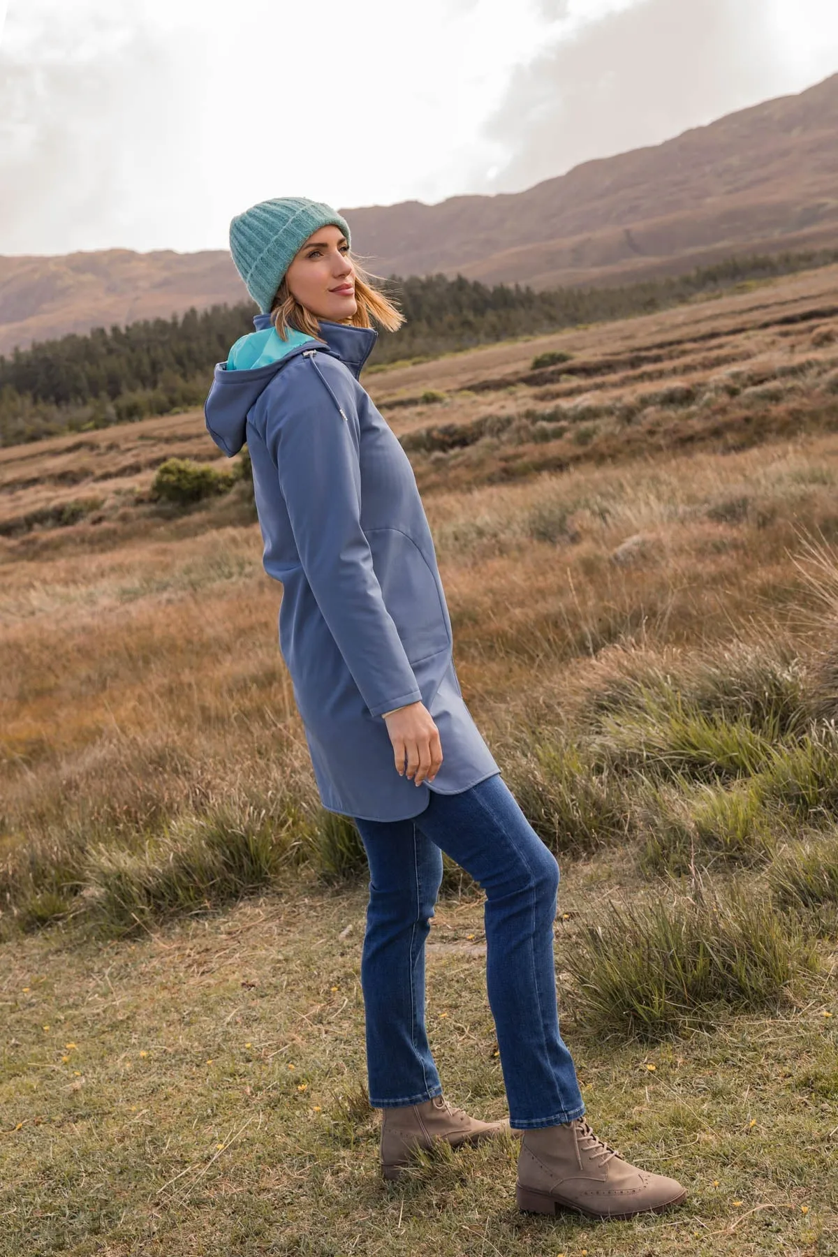 Hooded Soft Shell Rain Jacket in Blue