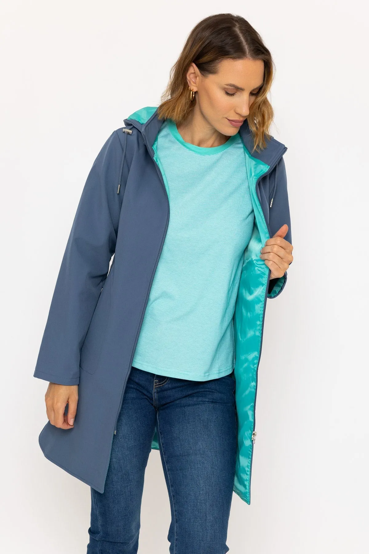 Hooded Soft Shell Rain Jacket in Blue