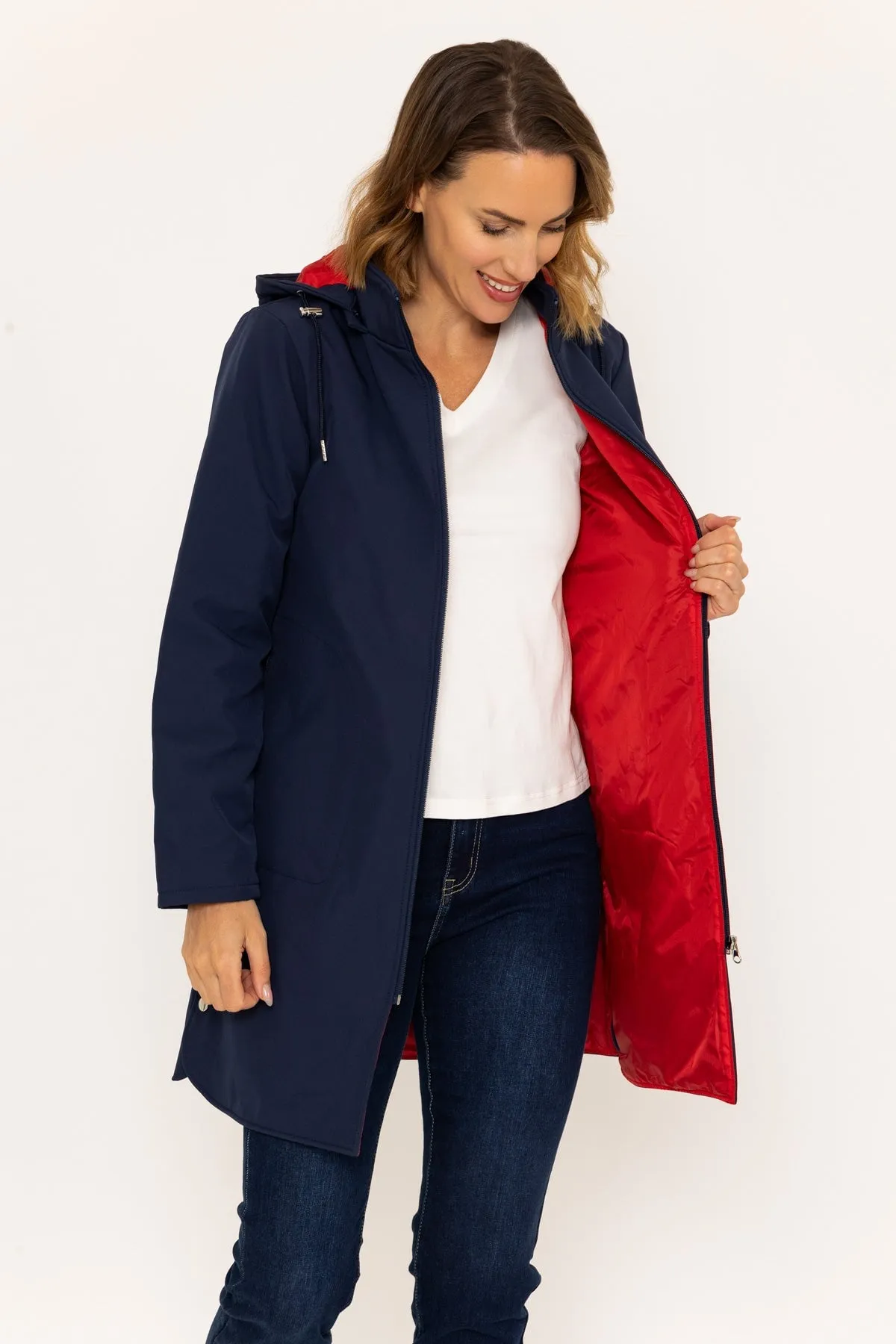 Hooded Soft Shell Rain Jacket in Navy