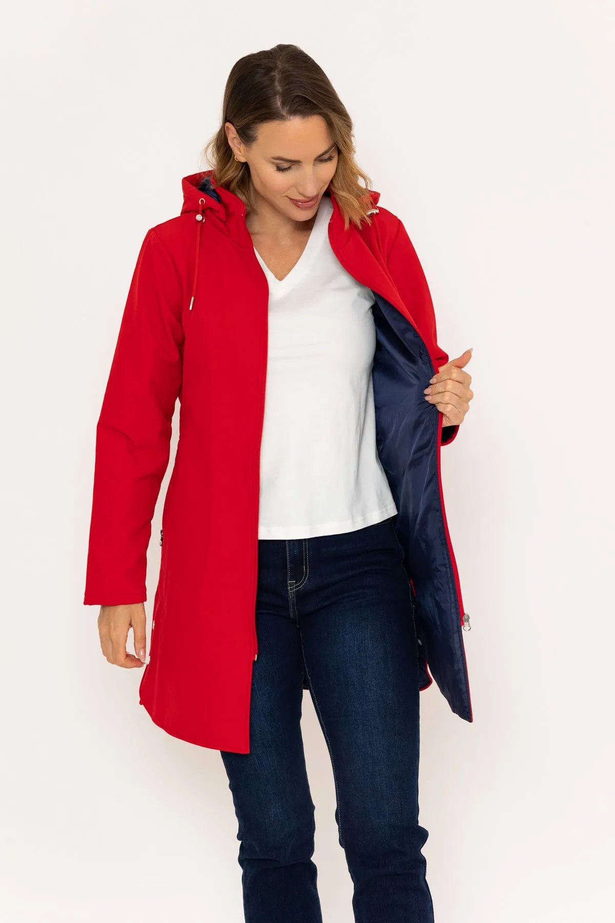 Hooded Soft Shell Rain Jacket in Red