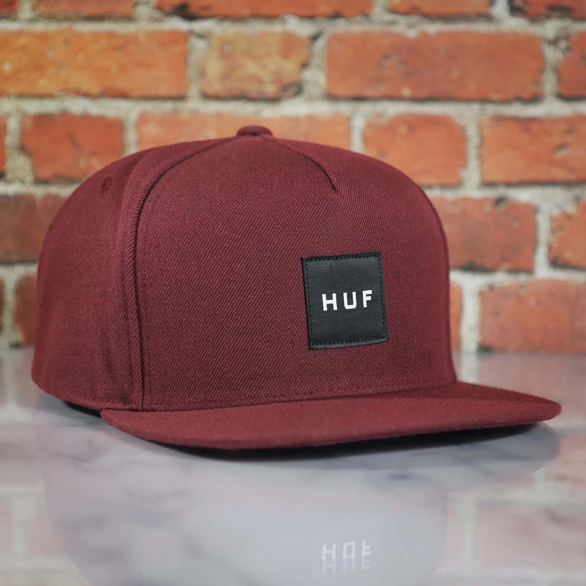 Huf Box Logo Maroon Bottom Snapback Hat | Maroon OSFM