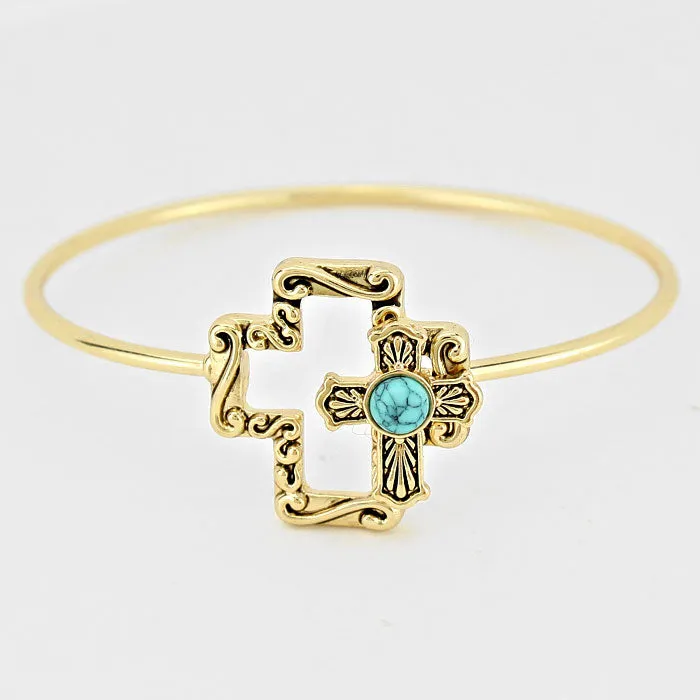 iLLASPARKZ Turquoise Accented Vine Filigree Cross Bracelet