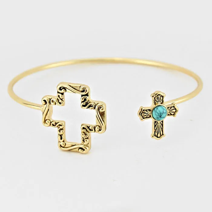 iLLASPARKZ Turquoise Accented Vine Filigree Cross Bracelet