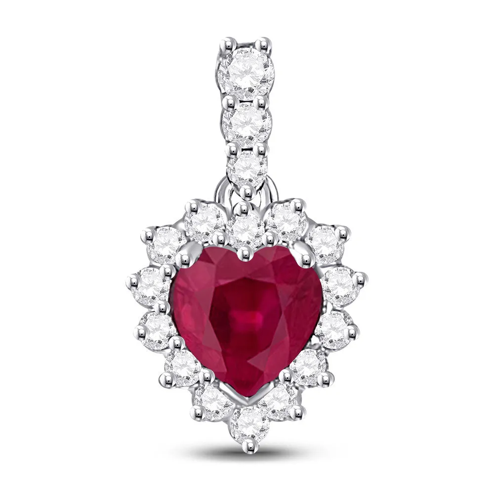 Keene Jewelers 10kt White Gold Womens Heart Ruby Solitaire Pendant 3/8 Cttw