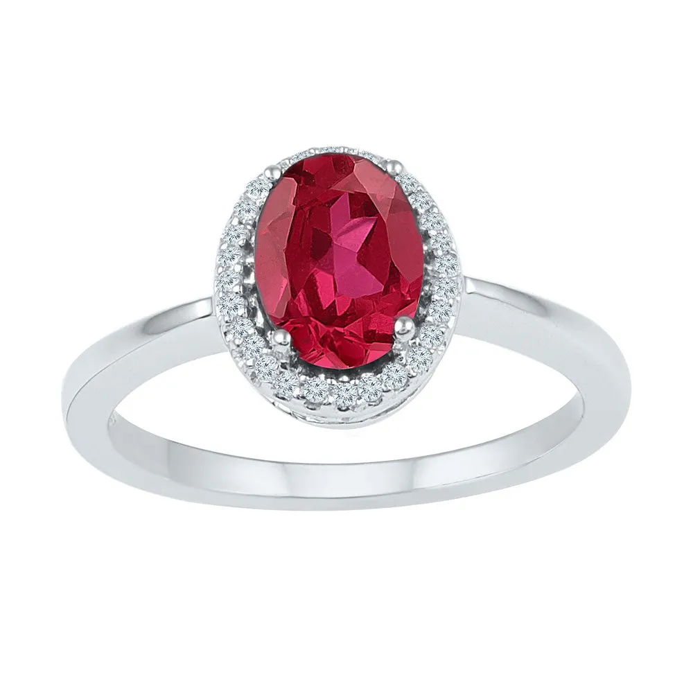 Keene Jewelers 10kt White Gold Womens Oval Lab-Created Ruby Diamond Solitaire Ring 1 Cttw