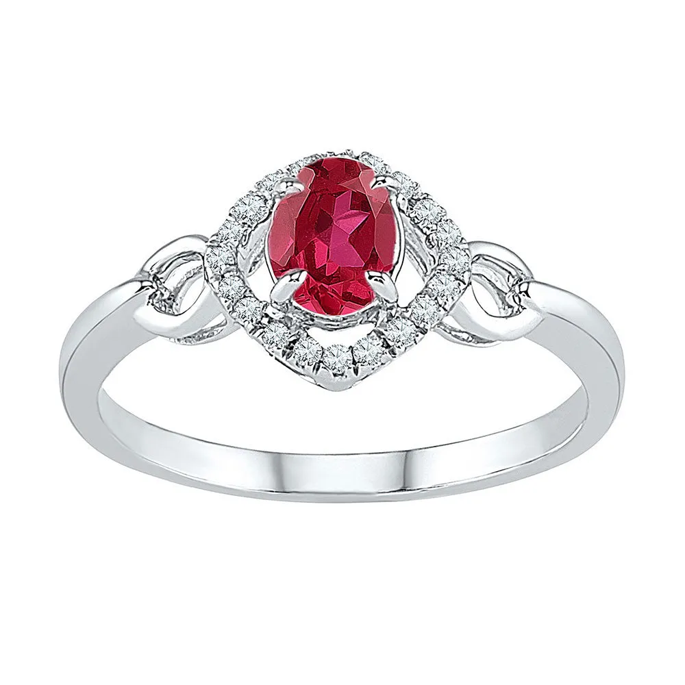 Keene Jewelers 10kt White Gold Womens Oval Lab-Created Ruby Diamond Solitaire Ring 5/8 Cttw