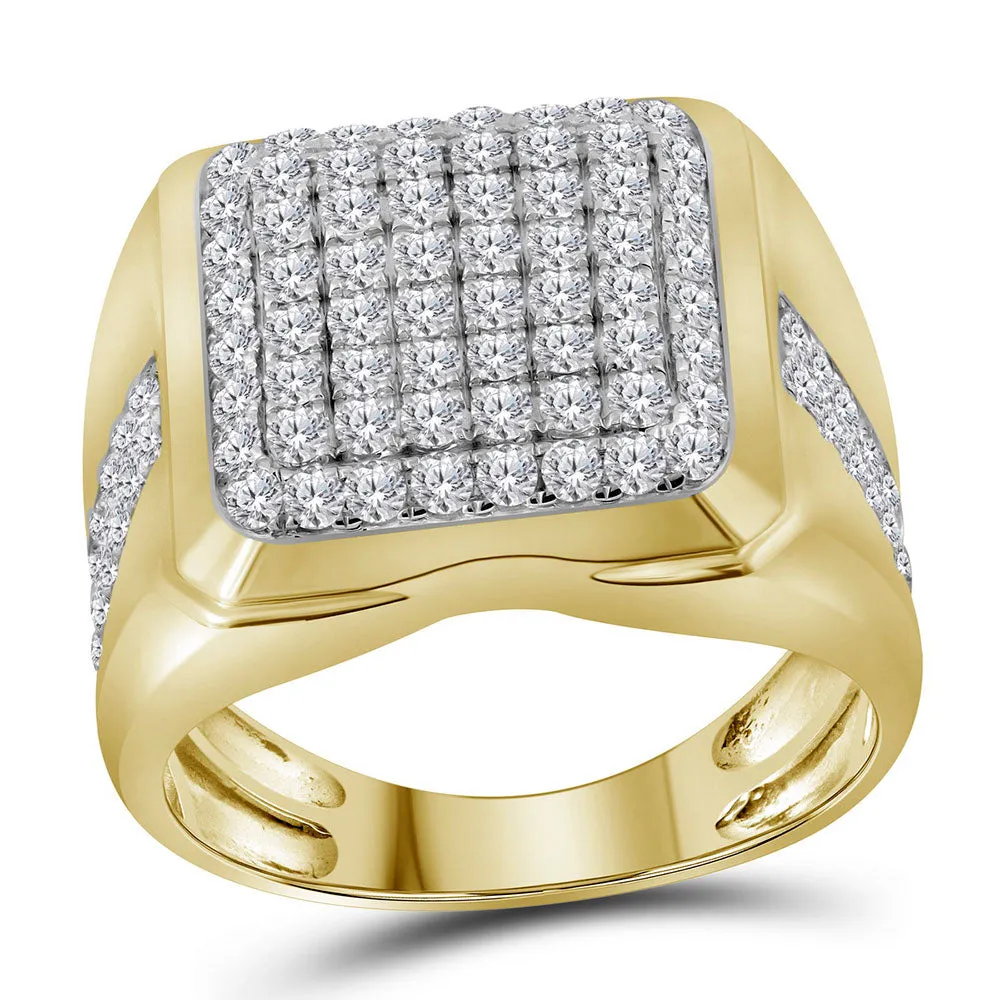 Keene Jewelers 10kt Yellow Gold Mens Round Diamond Square Cluster Fashion Ring 2 Cttw