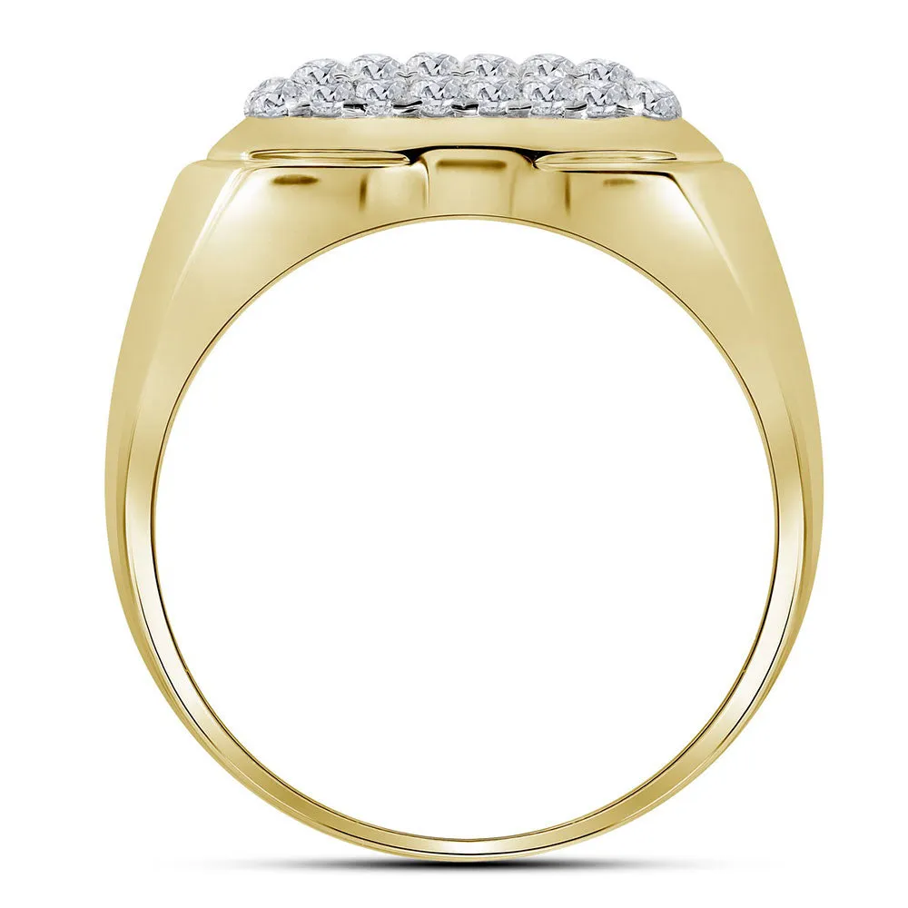 Keene Jewelers 10kt Yellow Gold Mens Round Diamond Square Cluster Fashion Ring 2 Cttw