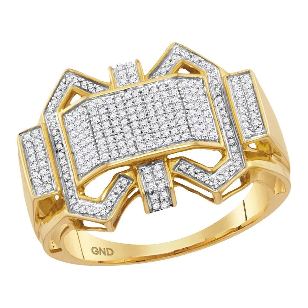 Keene Jewelers 10kt Yellow Gold Mens Round Diamond Symmetrical Fashion Ring 3/8 Cttw