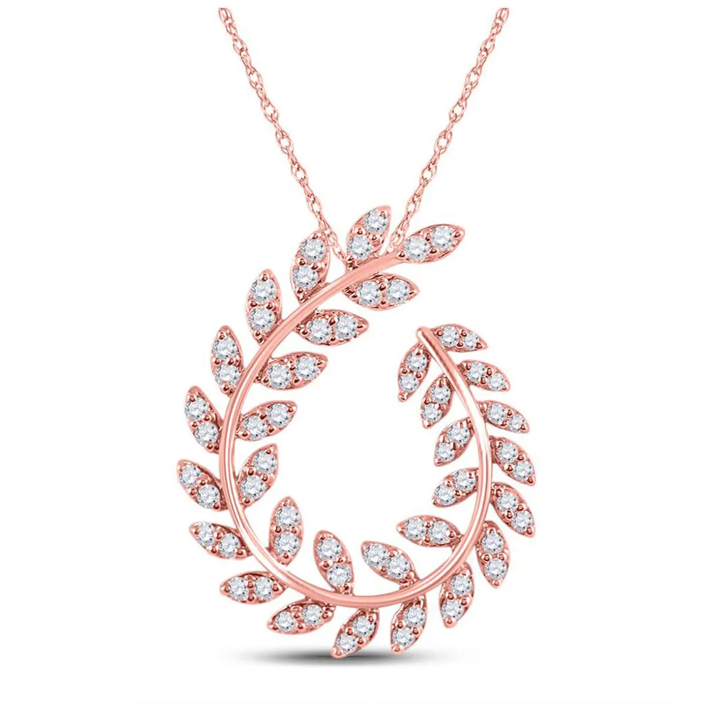 Keene Jewelers 14kt Rose Gold Womens Round Diamond Vine Leaf Fashion Pendant 3/4 Cttw