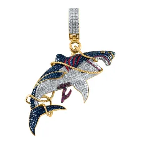 Keene Jewelers 14kt Yellow Gold Mens Round Ruby Diamond Shark Charm Pendant 3-1/2 Cttw