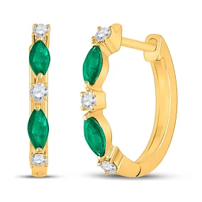 Keene Jewelers 14kt Yellow Gold Womens Marquise Emerald Fashion Diamond Hoop Earrings 3/8 Cttw