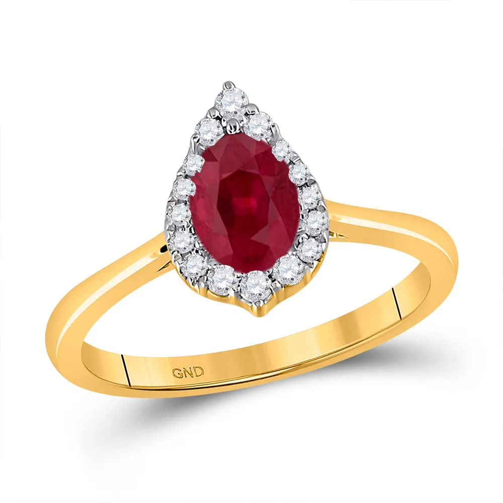 Keene Jewelers 14kt Yellow Gold Womens Pear Ruby Diamond Halo Fashion Ring 1 Cttw