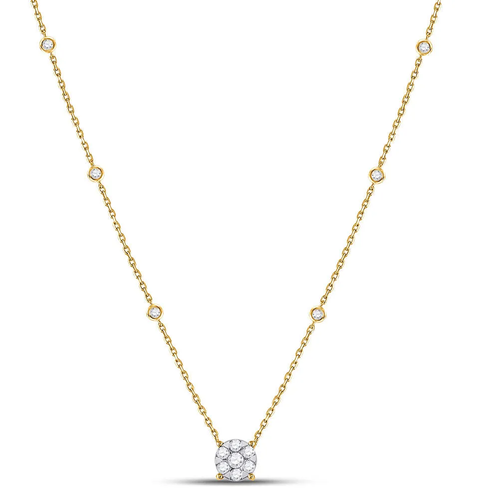 Keene Jewelers 14kt Yellow Gold Womens Round Diamond Fashion Cluster Necklace 5/8 Cttw