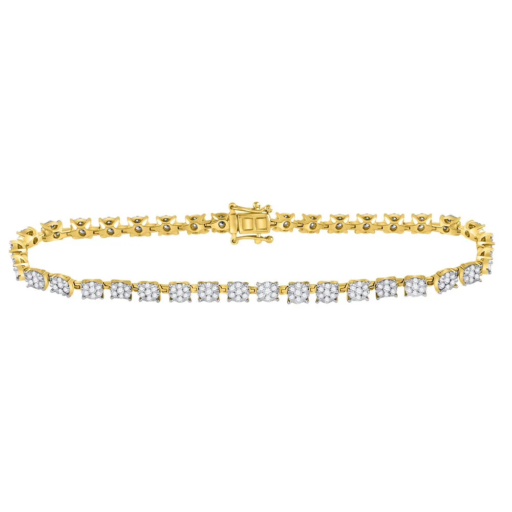 Keene Jewelers 14kt Yellow Gold Womens Round Diamond Fashion Cluster Tennis Bracelet 1-7/8 Cttw