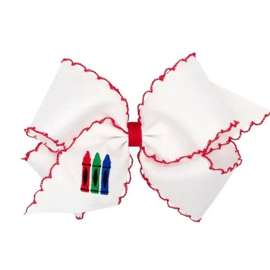 King Grosgrain Hair Bow With Moonstitch Edging- Red Crayon