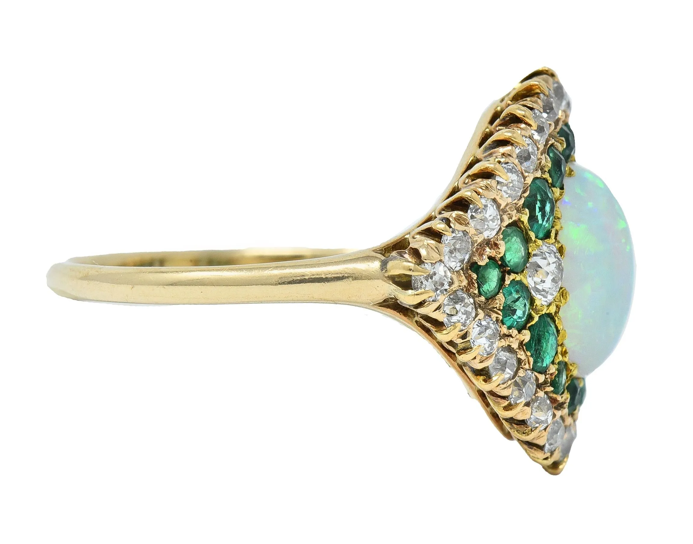 Late Victorian 1.16 CTW Opal Diamond Emerald 14 Karat Gold Vintage Dinner Ring