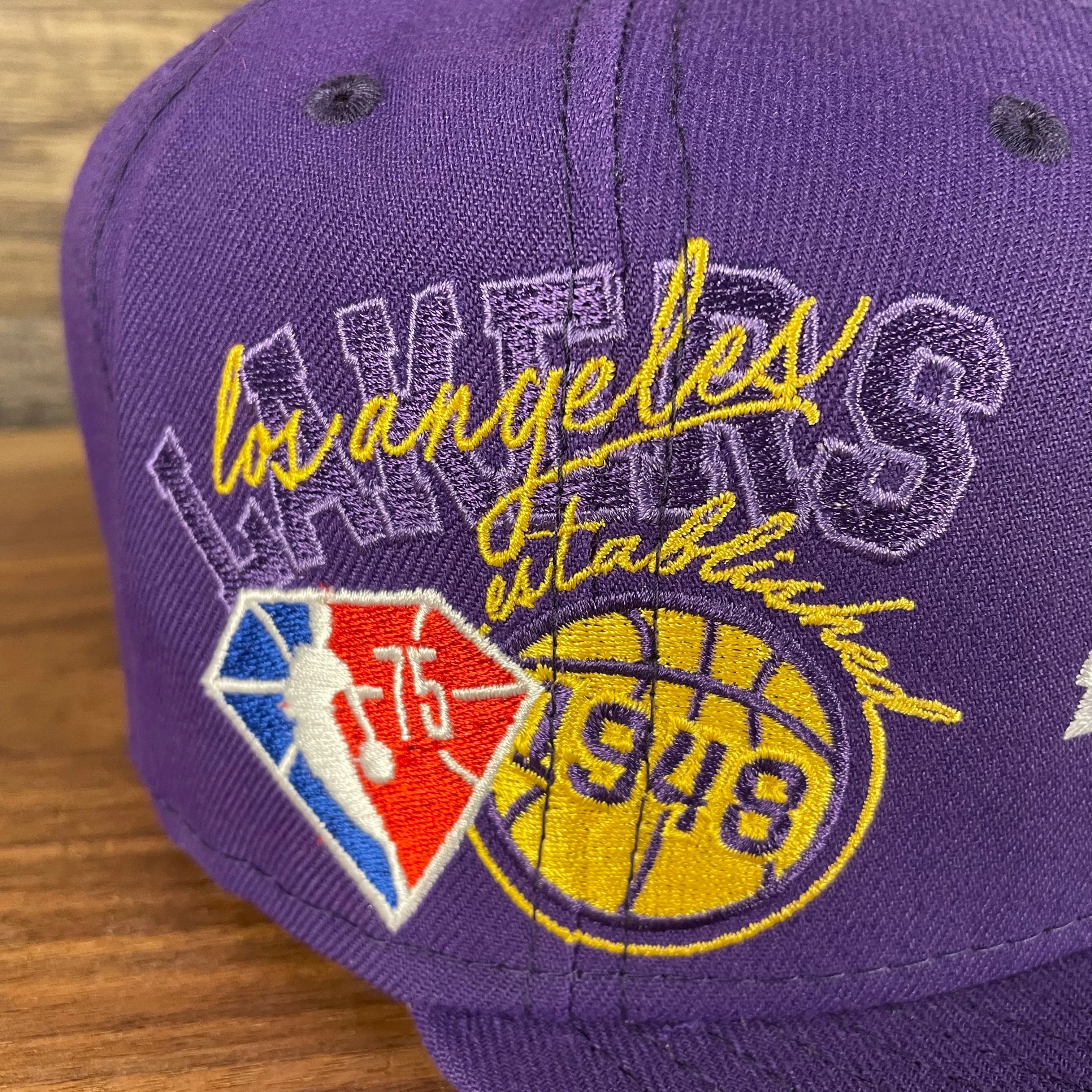 Los Angeles Lakers NBA 75th Anniversary Side Patch Gray Bottom Purple 9Fifty Snapback Hat | Back Half