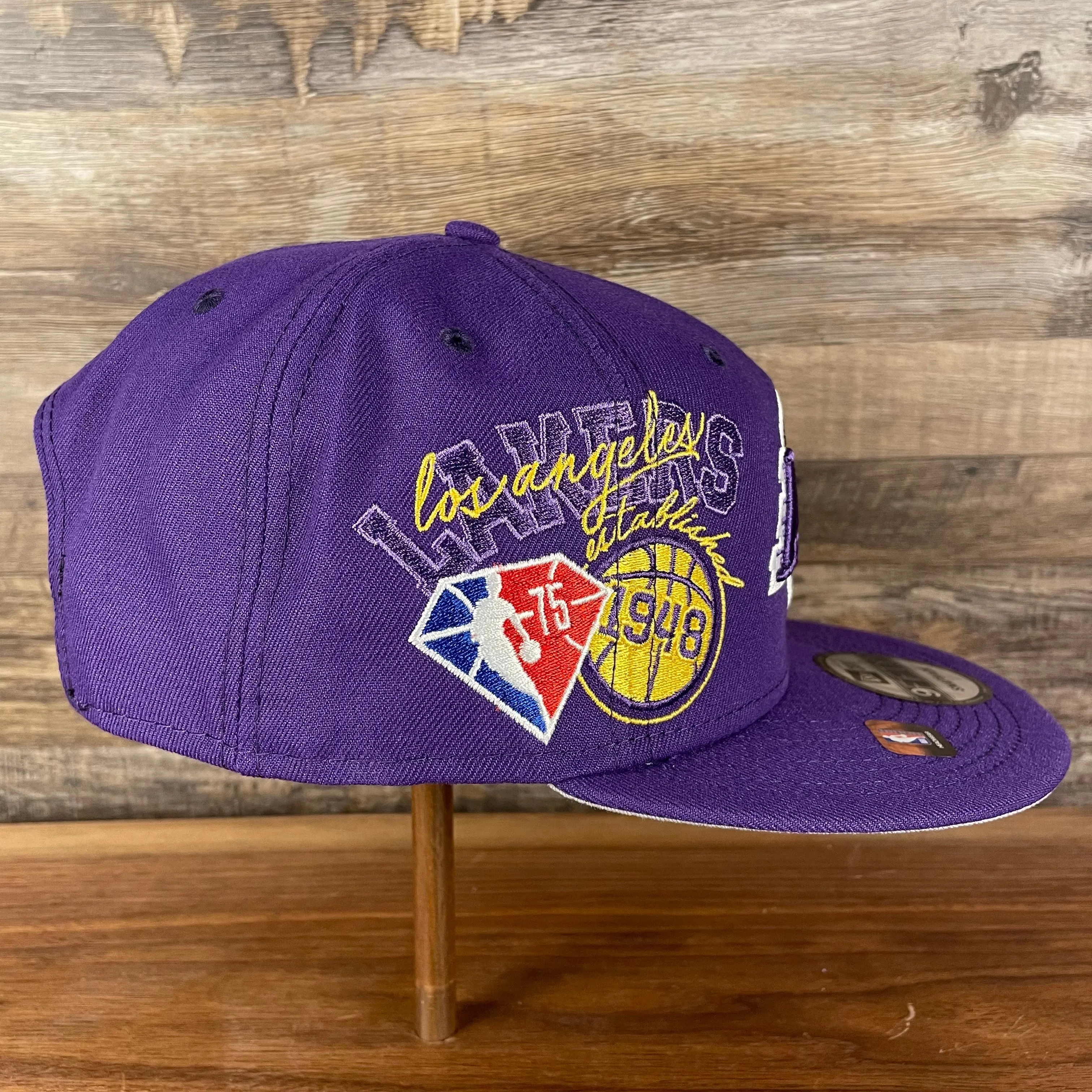 Los Angeles Lakers NBA 75th Anniversary Side Patch Gray Bottom Purple 9Fifty Snapback Hat | Back Half