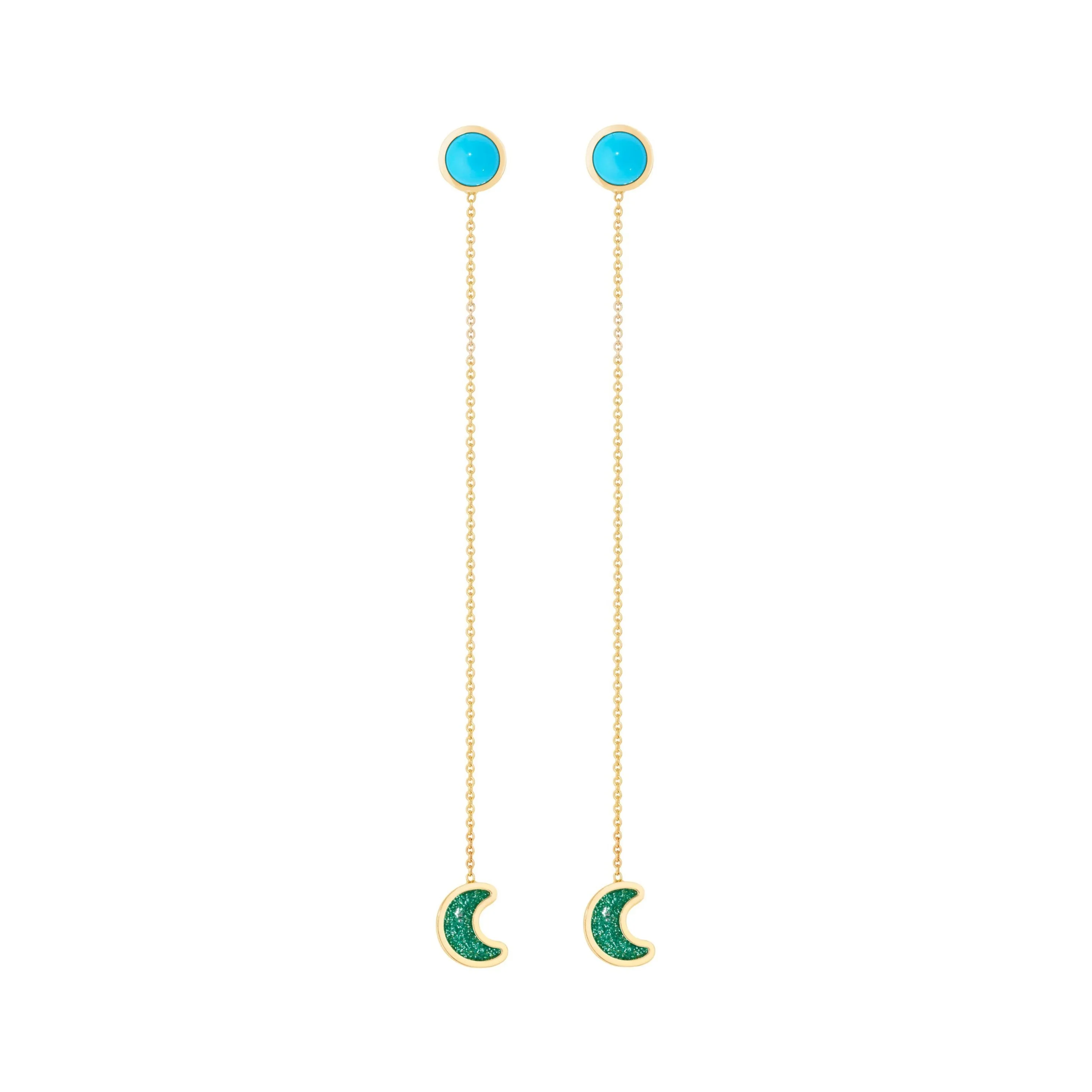 Luna sticker chain earrings yellow gold with enamel and turquoise