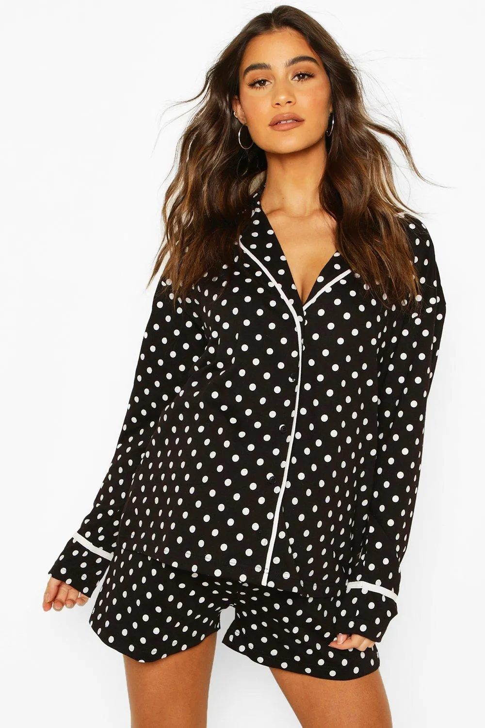 Maternity Polka Dot Pipe Detail Short Pajama Set