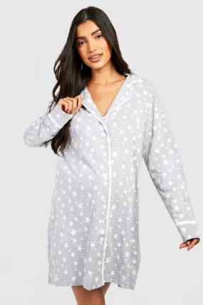 Maternity Star Print Pipe Detail Nightgown