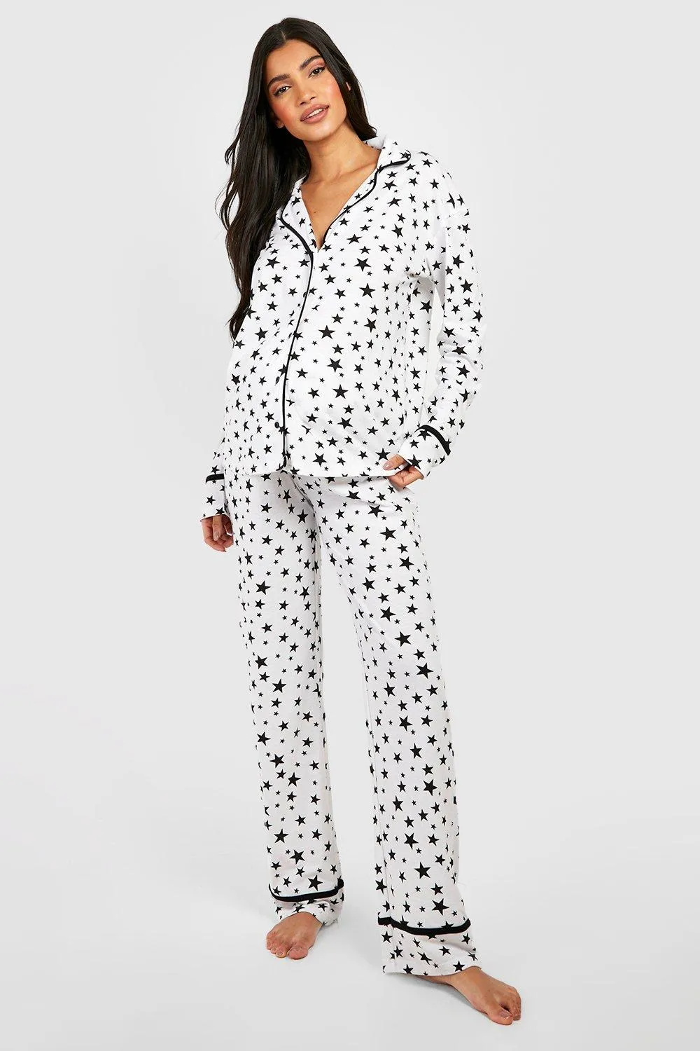 Maternity Star Print Pipe Detail Pajama Set