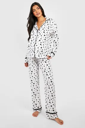 Maternity Star Print Pipe Detail Pajama Set