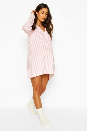 Maternity Stripe Pipe Detail Sleep Shirt