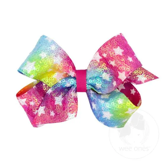 Medium Ombre Star Printed Sequin Hair Bow