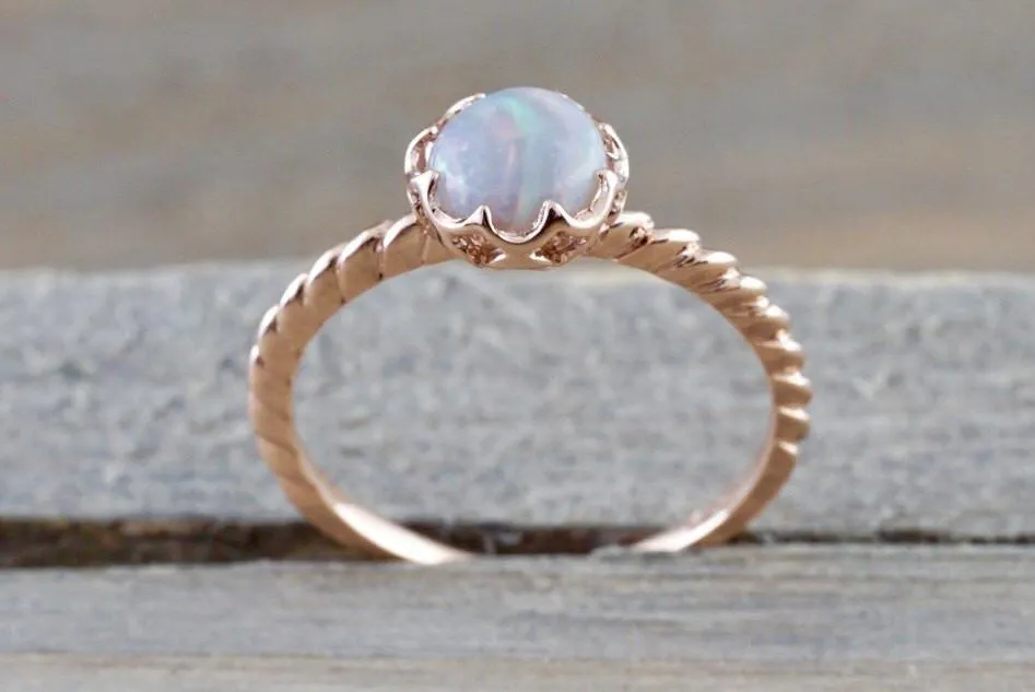 Melrose Fire Opal 14k Rose Gold Round Purple Engagement Rope Crown Solitaire