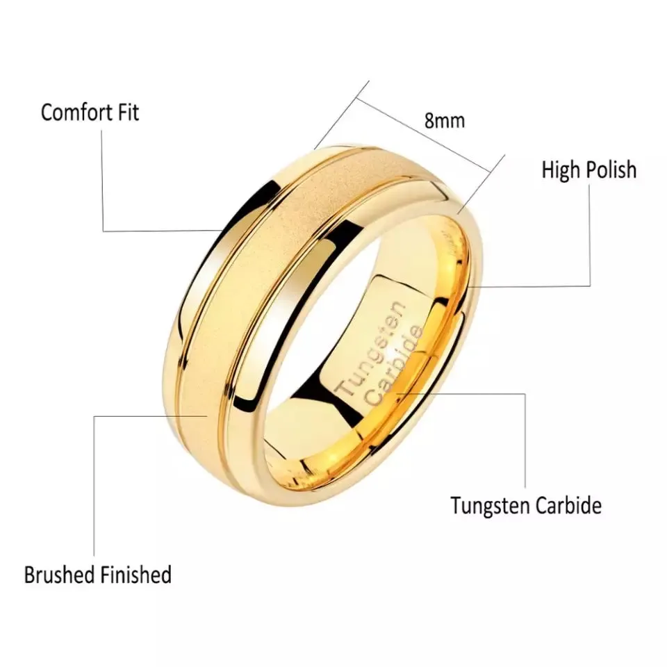 Men's Tungsten Carbide Frosted Gold Band