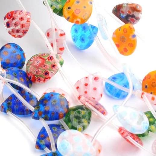 Millefiori Glass Pear Drop Beads