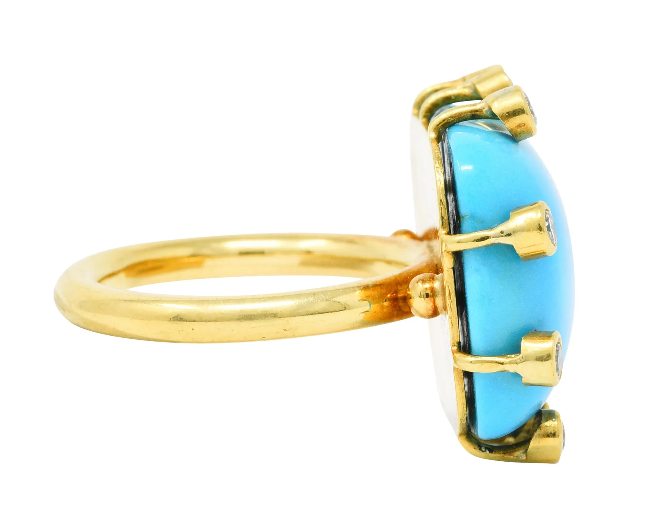 Modernist Turquoise Cabochon 0.30 CTW Diamond 18 Karat Gold Ring