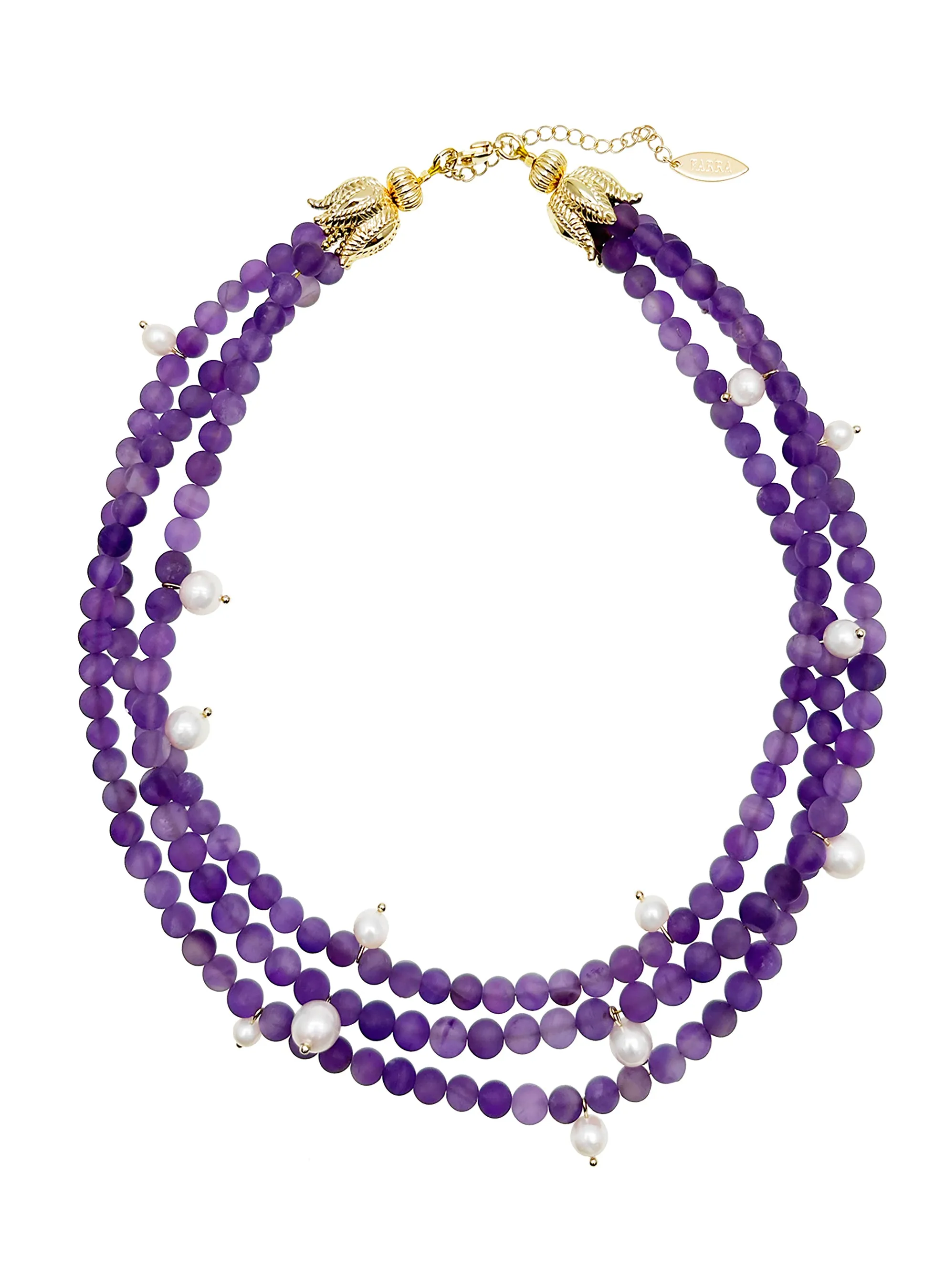 Multi-layers Matte Amethyst with Pearls Necklace JN034