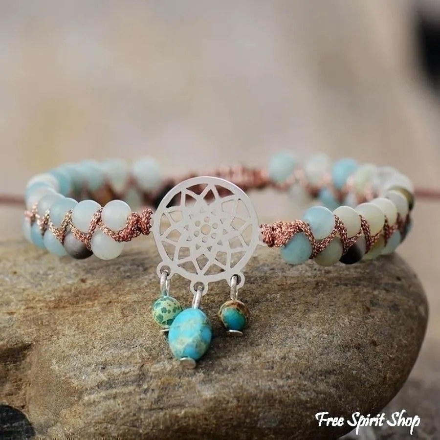 Natural Amazonite Dream Catcher Bead Bracelet