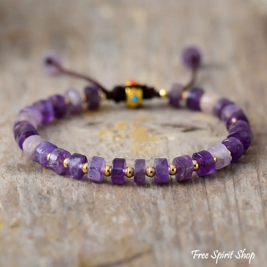 Natural Amethyst & Gold Bead Adjustable Bracelet