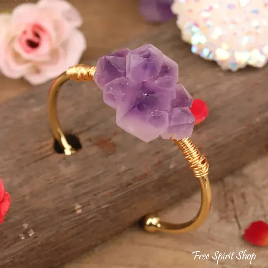 Natural Amethyst Flower Cuff Bracelet