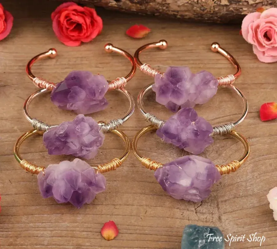 Natural Amethyst Flower Cuff Bracelet