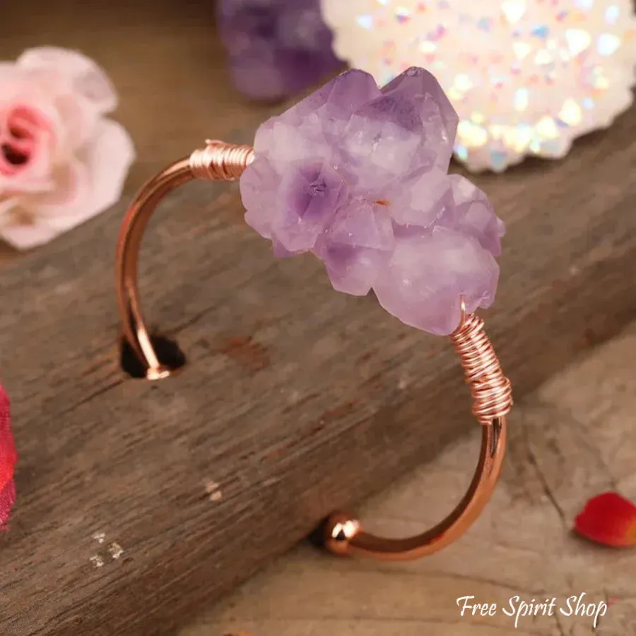 Natural Amethyst Flower Cuff Bracelet